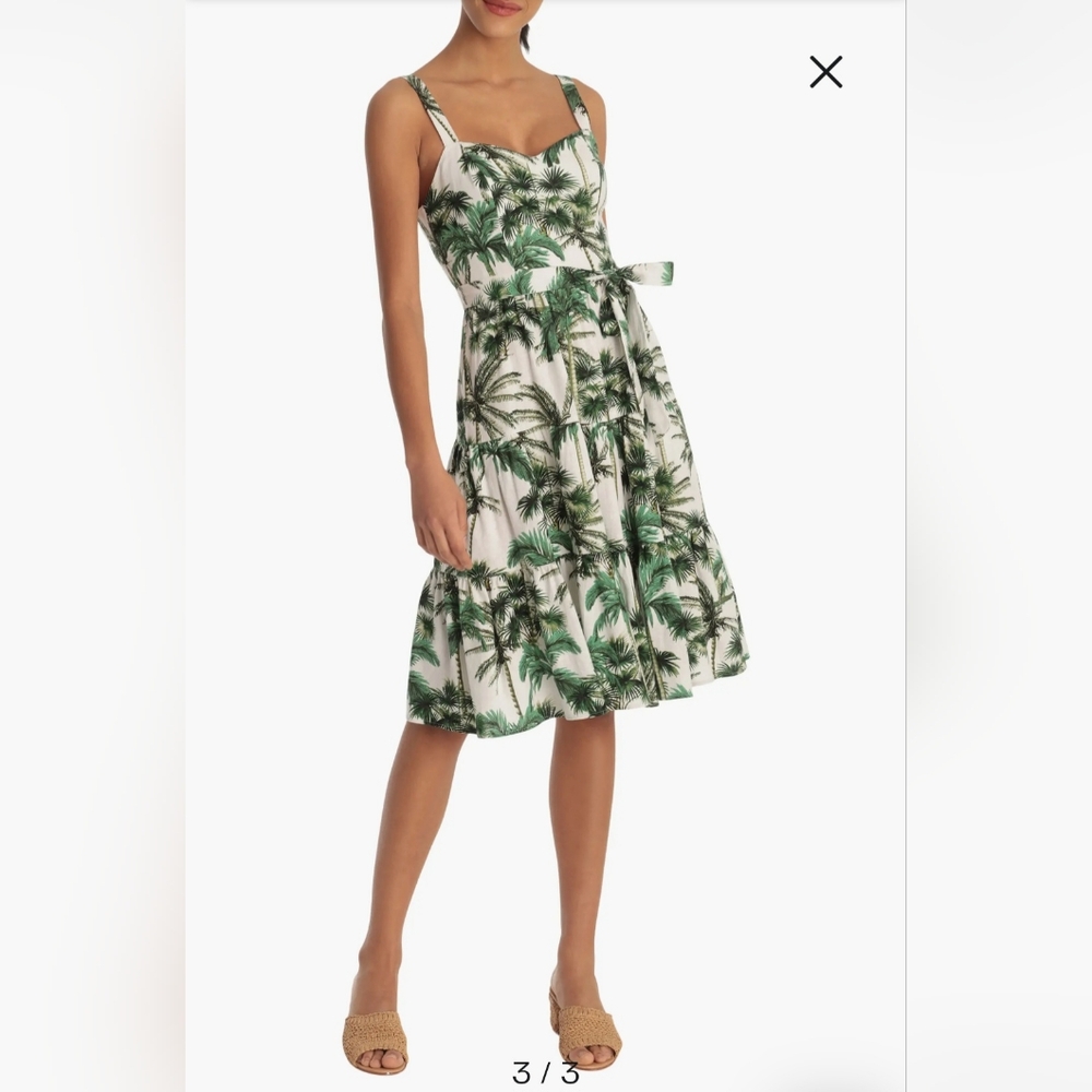 Donna Morgan Sleeveless Palm Printed Linen Blend Dress